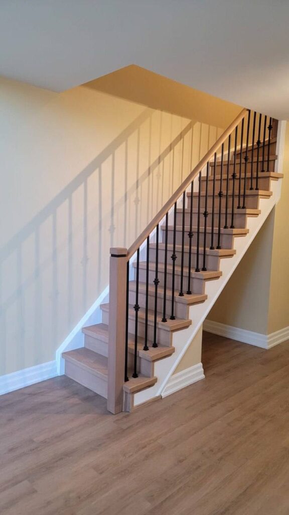 Light wood staircase renovation in a Toronto condo.
