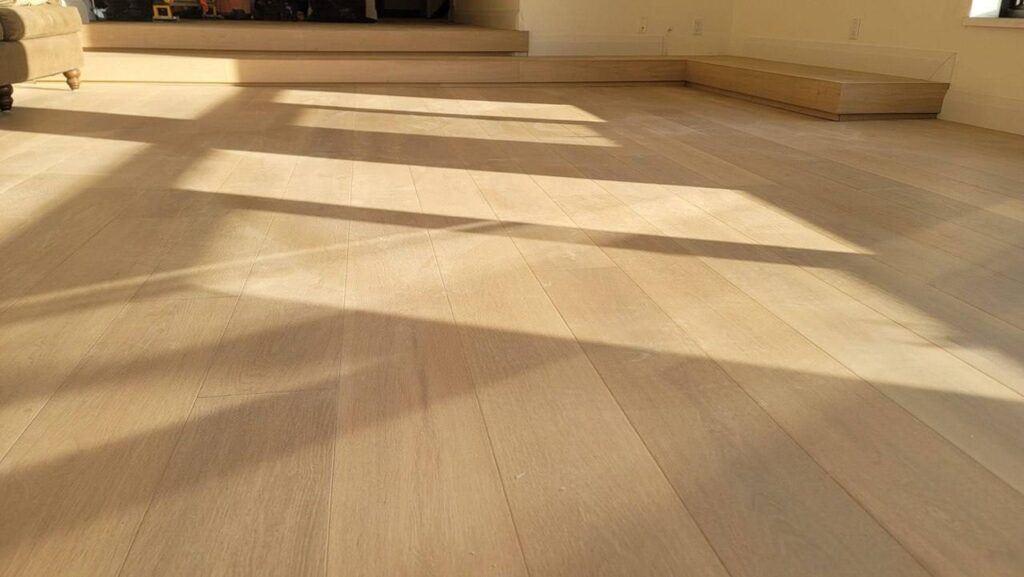 Downtown Toronto condo living room with white oak hardwood flooring.