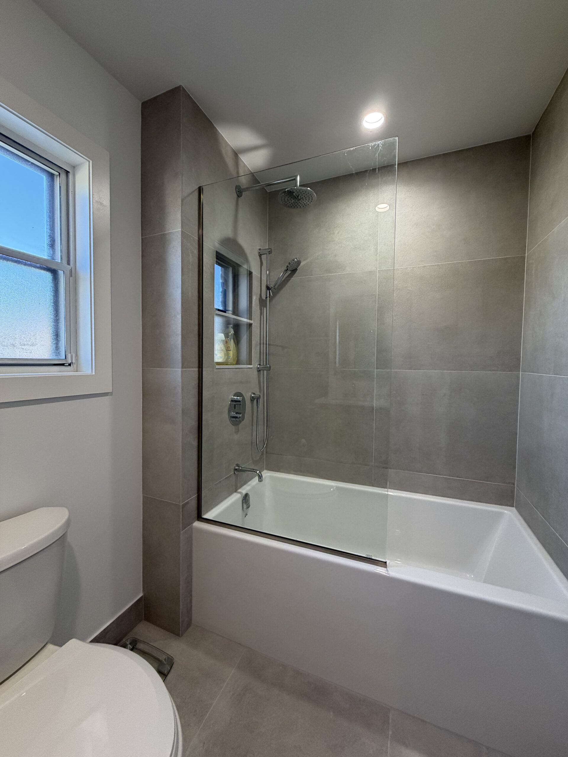 Etobicoke bathroom renovation large format tile tub shower