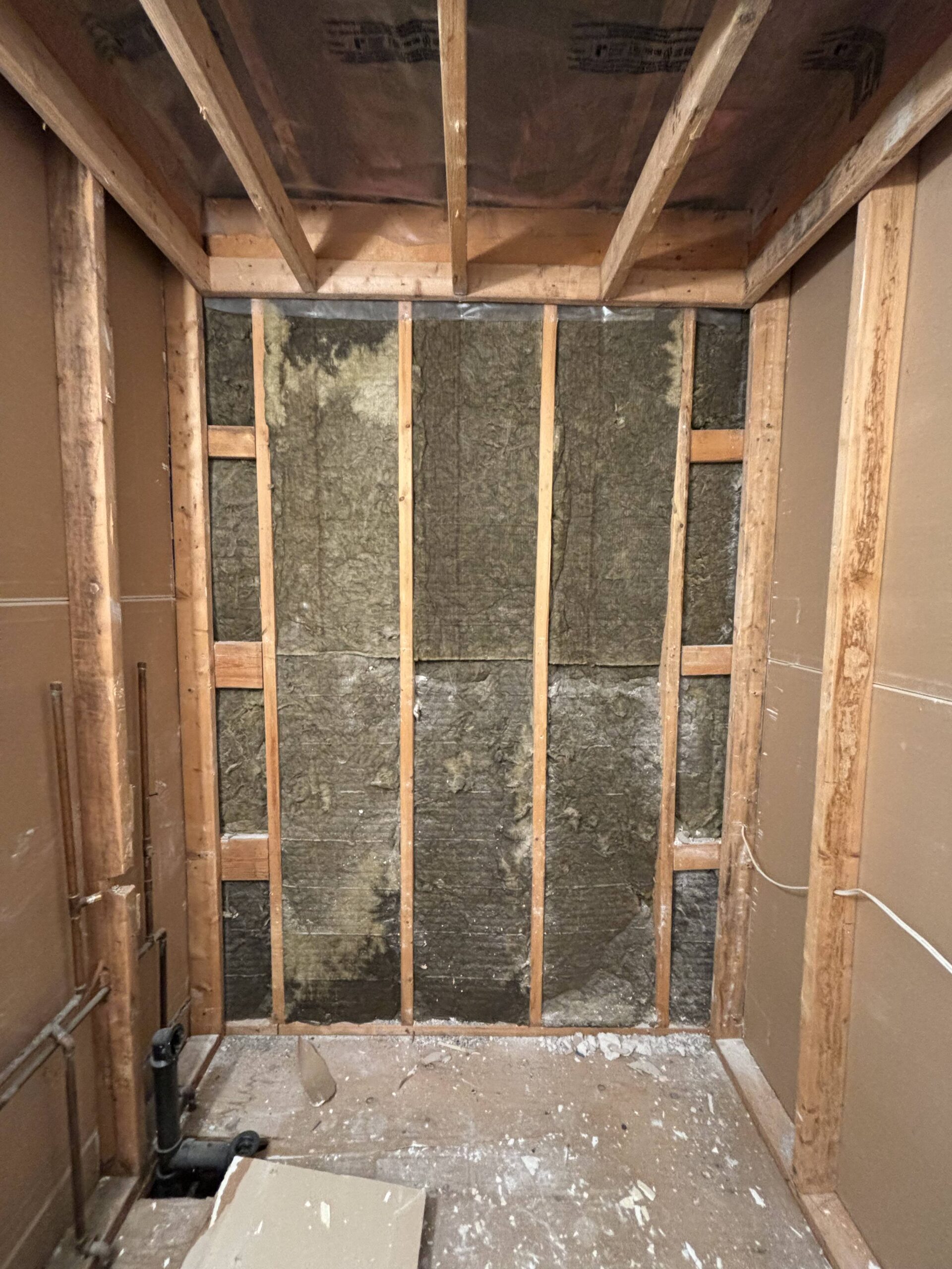Bathroom renovation exposed wall before