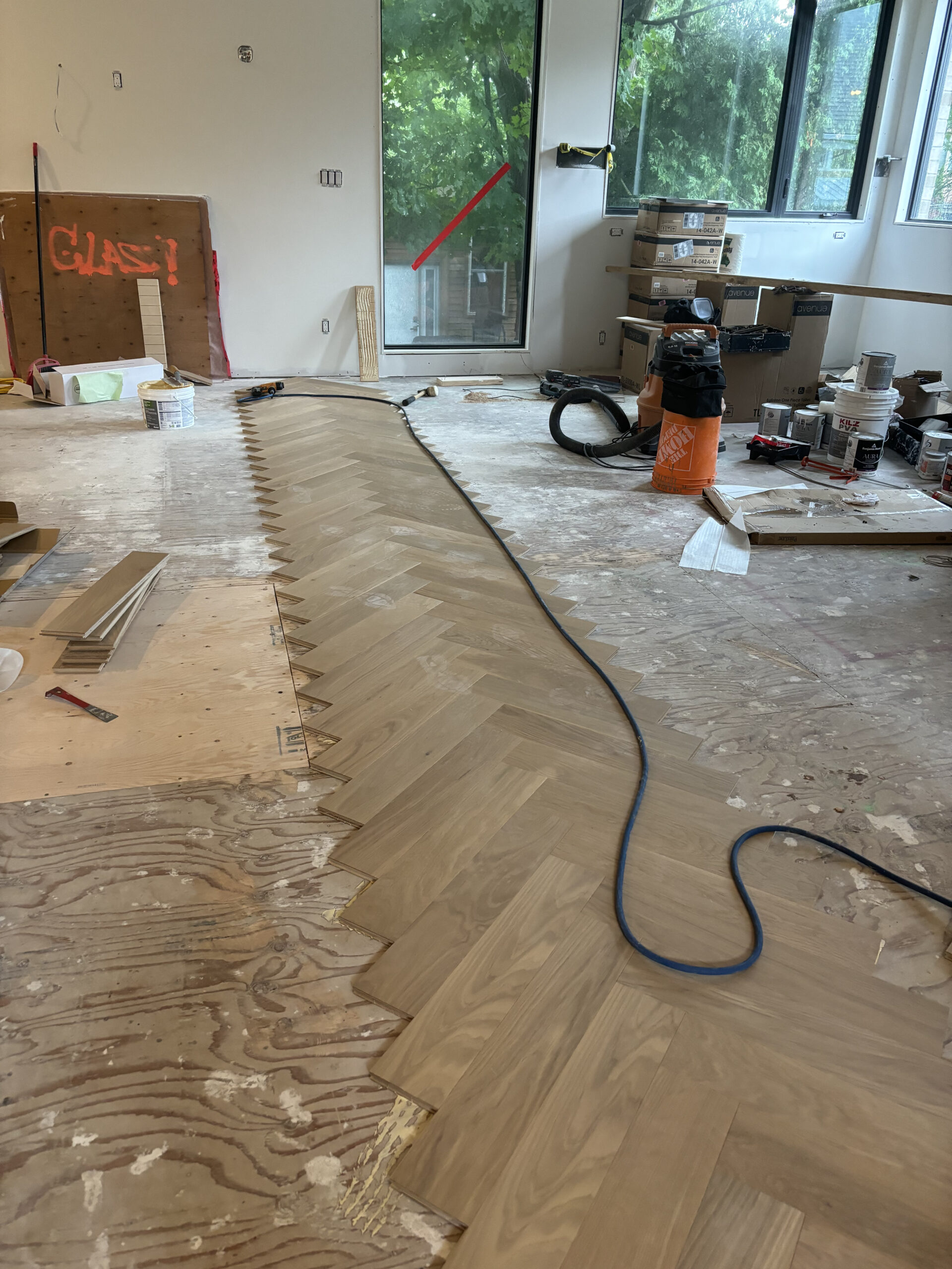 Herringbone flooring installation