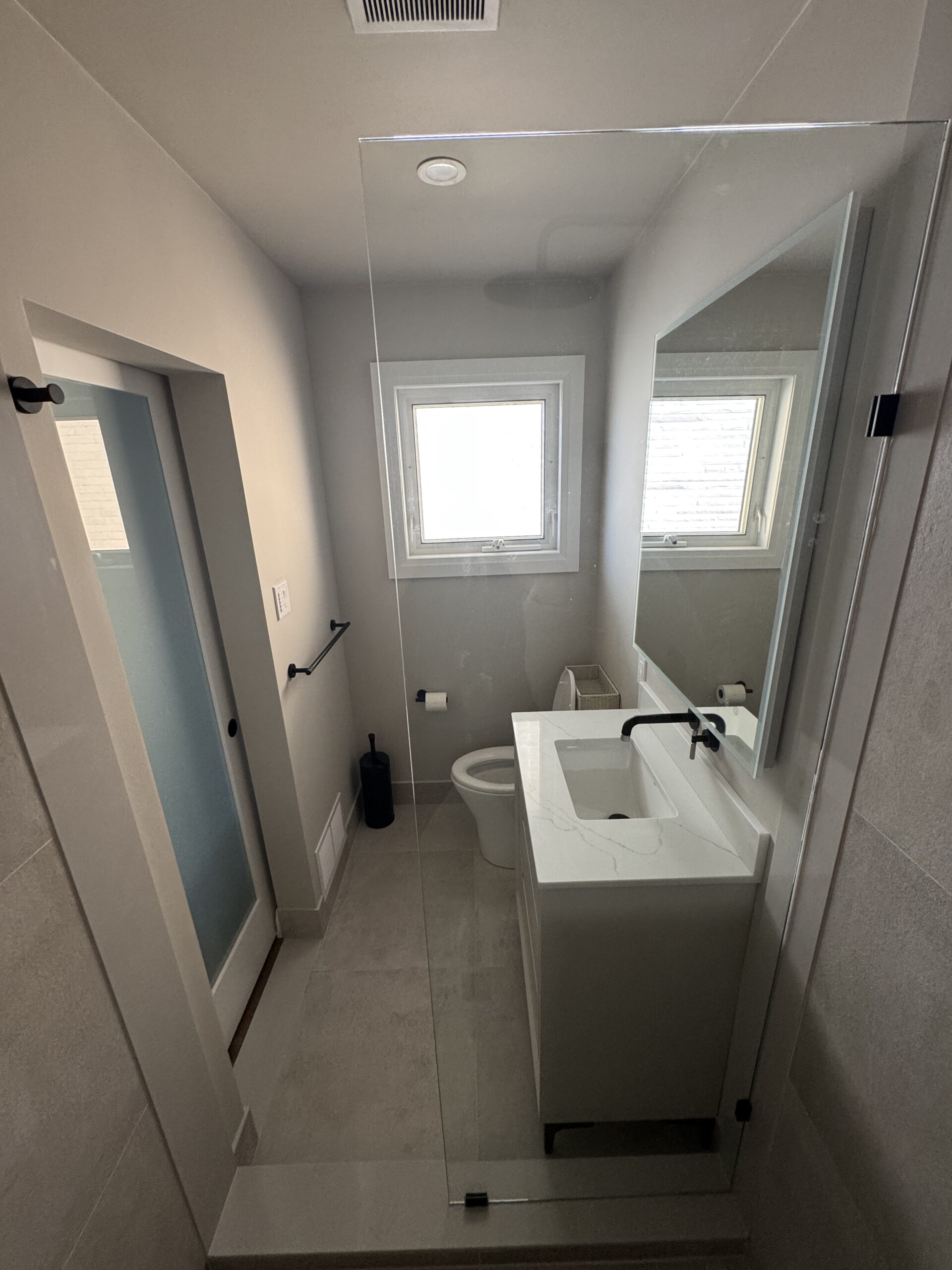 Etobicoke small bathroom conversion vanity toilet