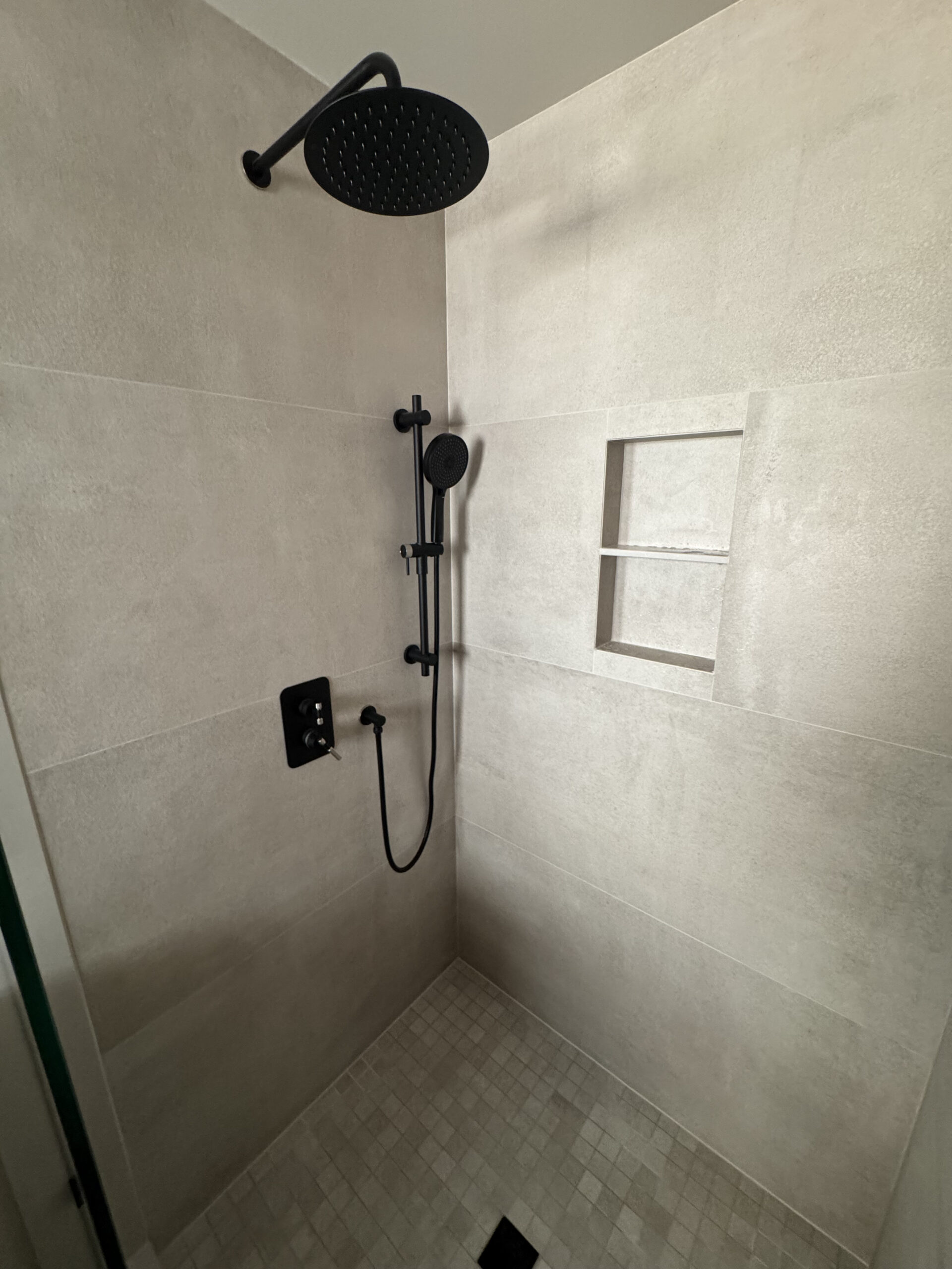 Etobicoke walk in shower rainhead niche