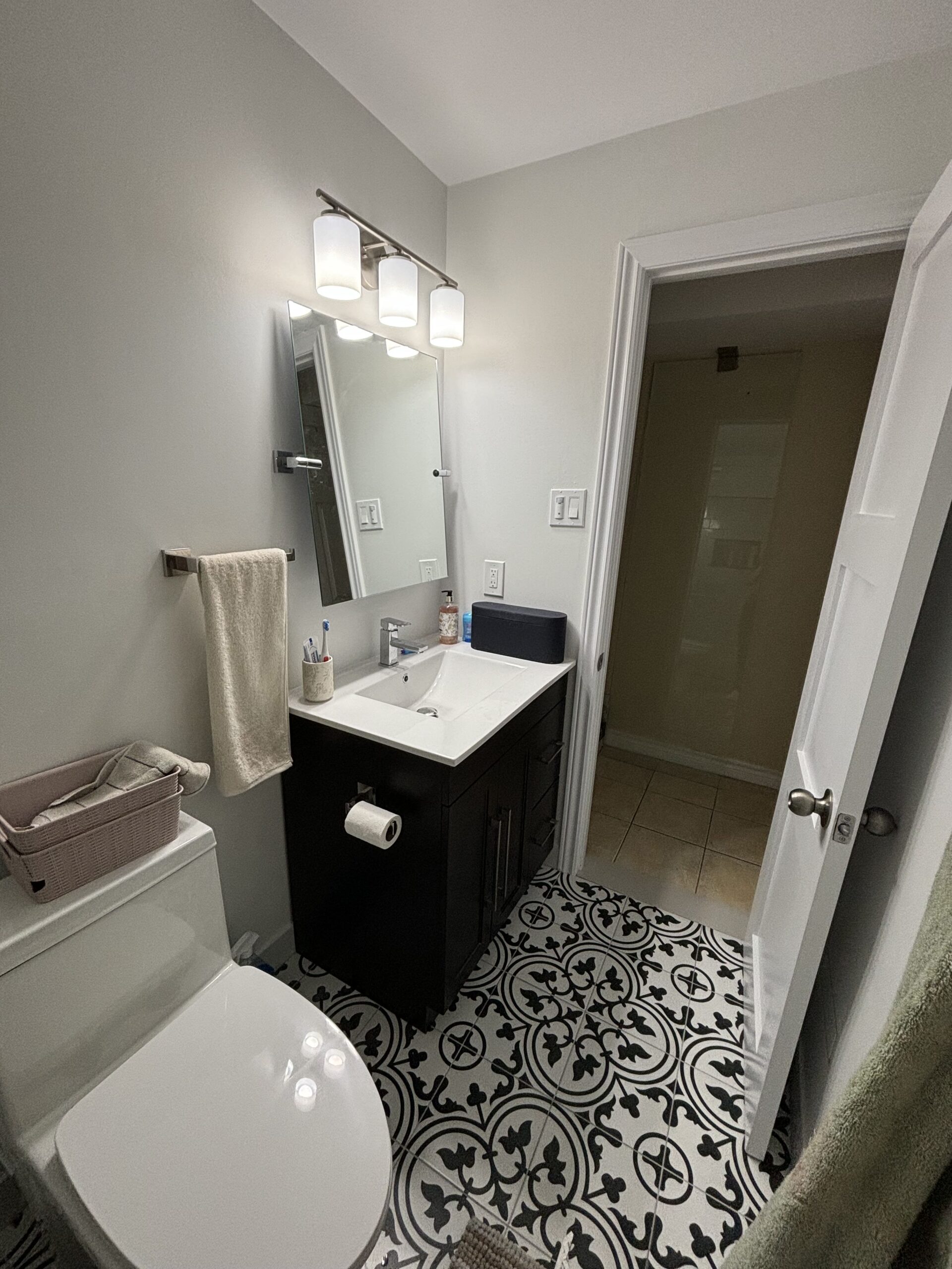 Patterned tile bathroom vanity