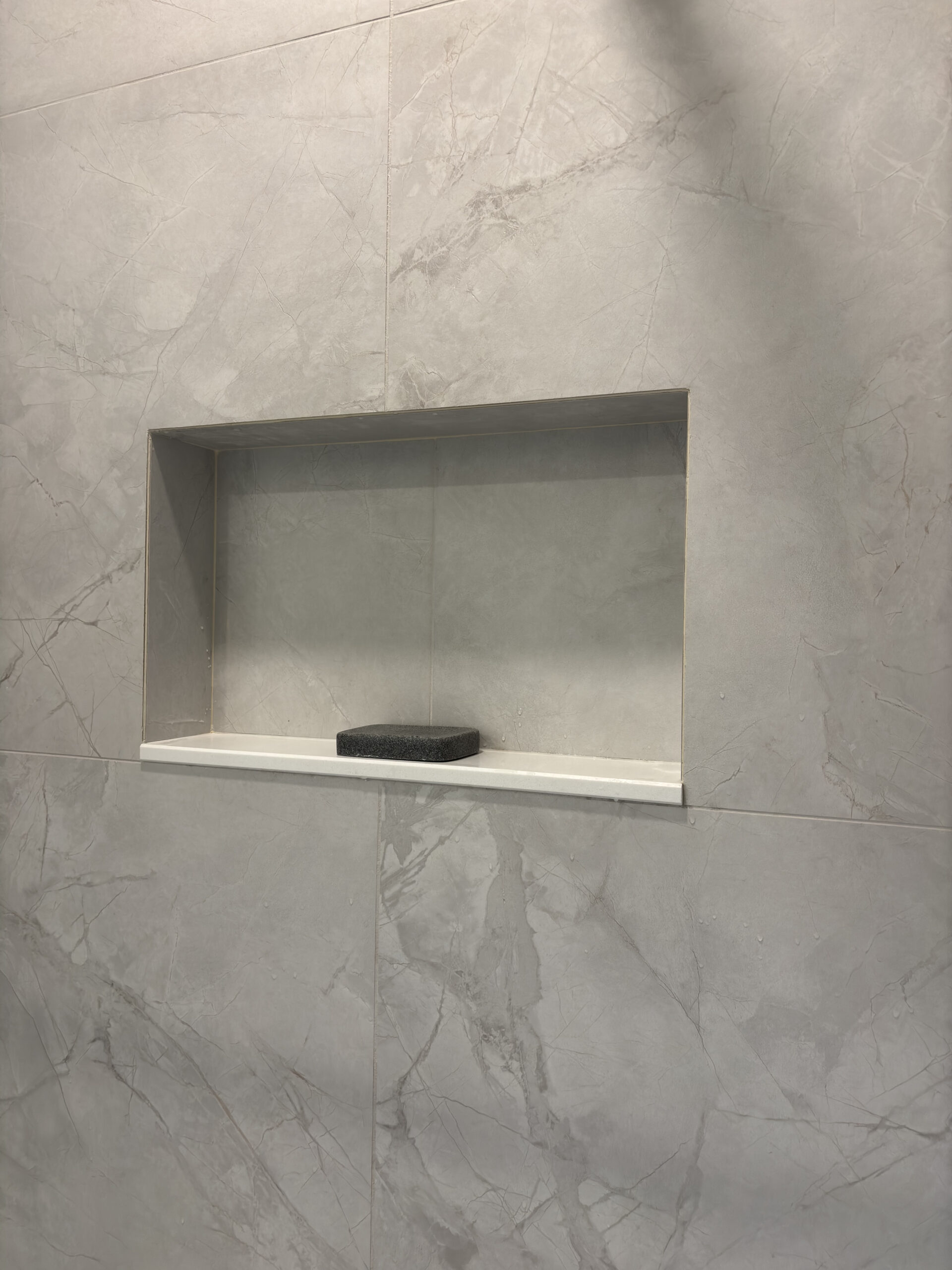 Oakville bathroom renovation shower niche closeup