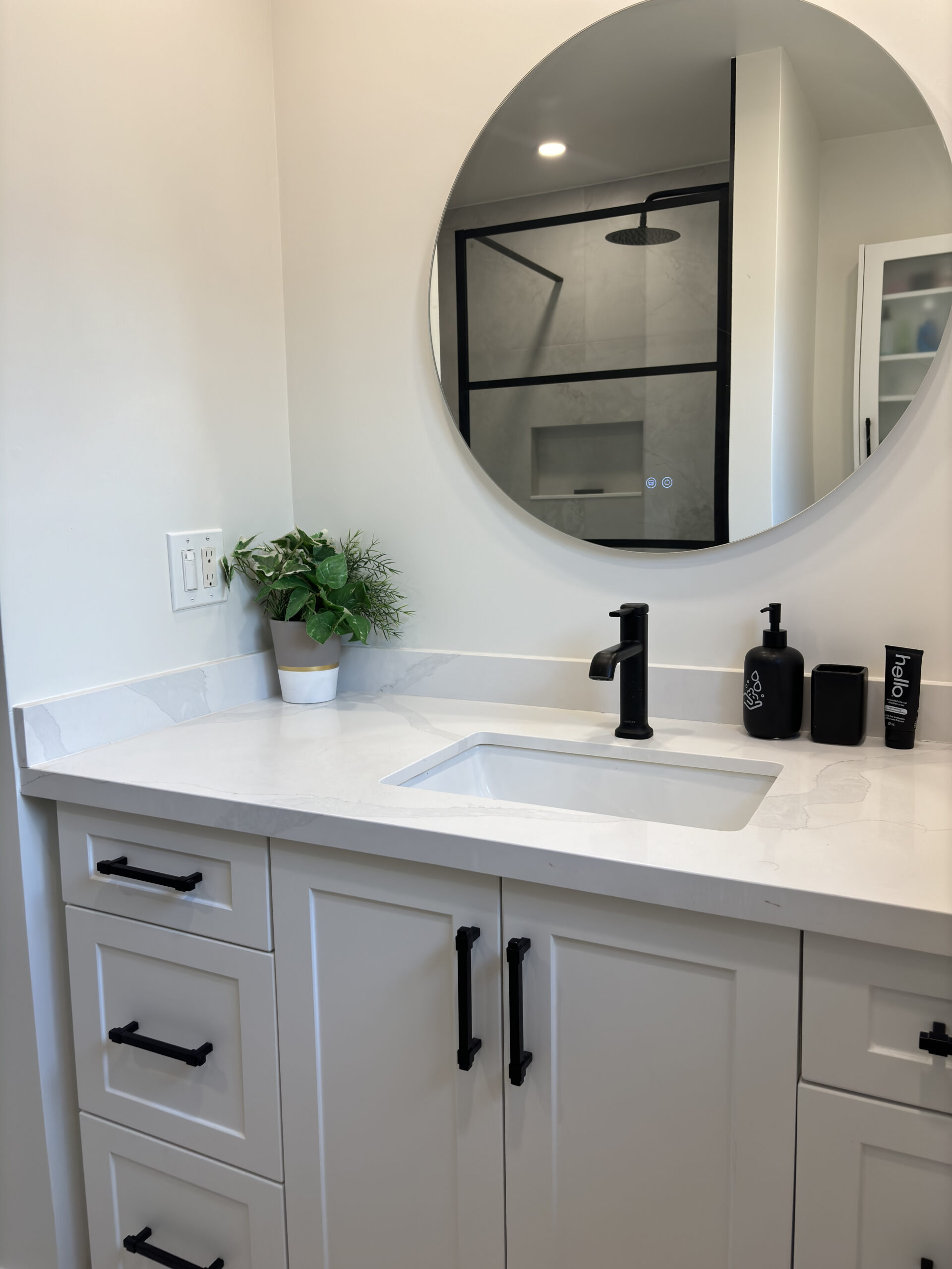 Oakville bathroom renovation vanity round led mirror