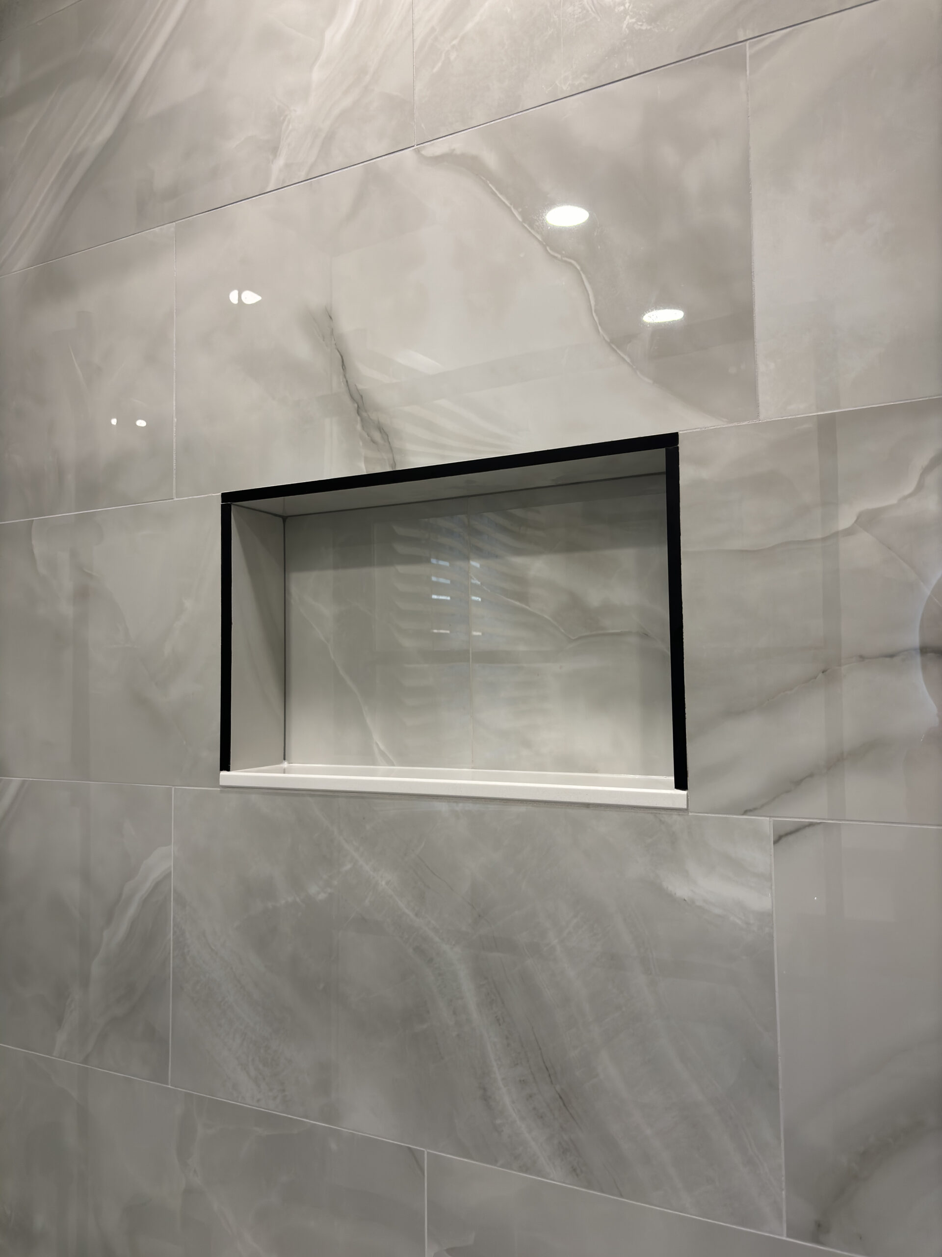 Oakville bathroom renovation tub shower niche closeup