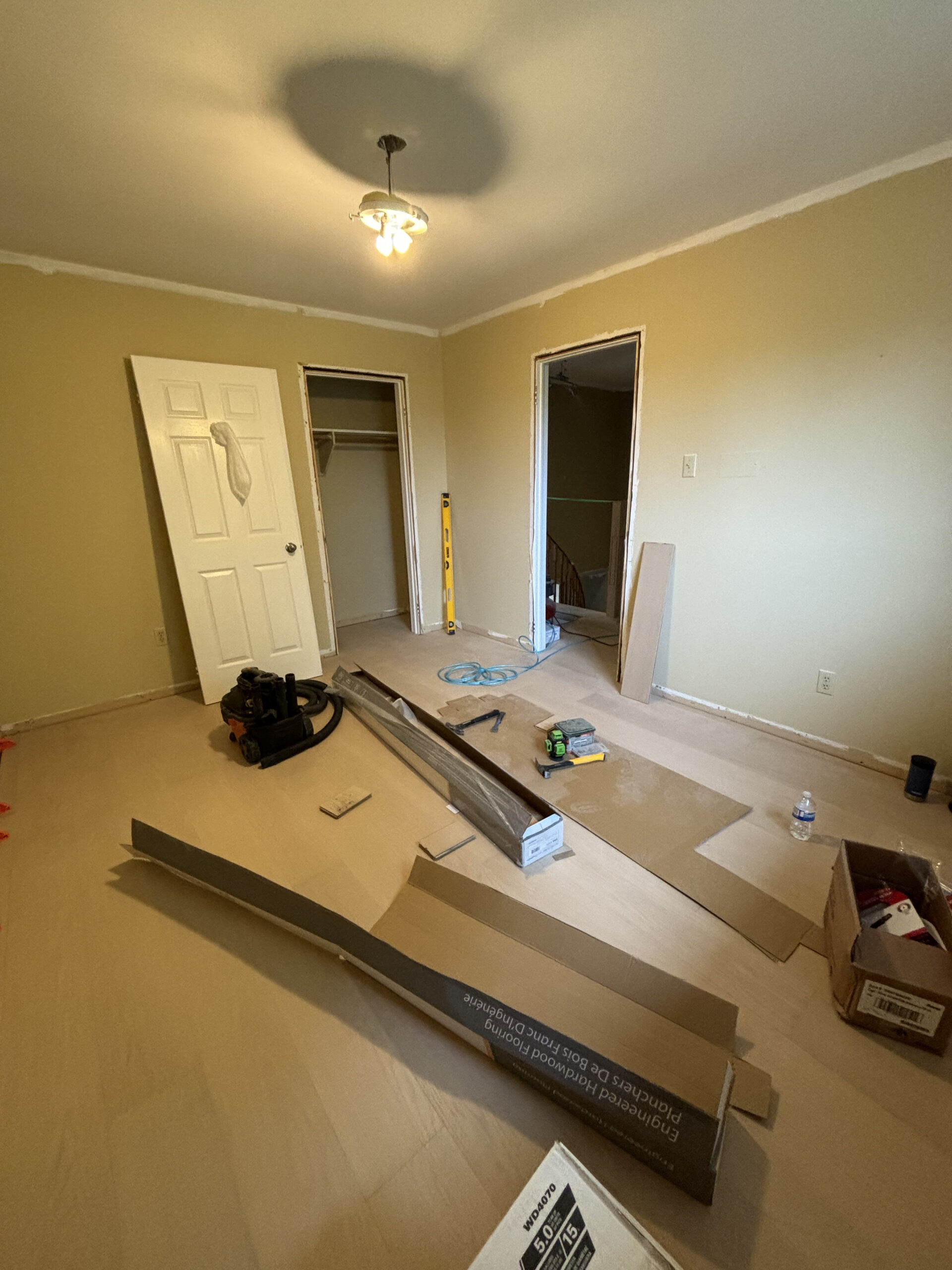 Osoba renos bedroom mid renovation closet floor installation