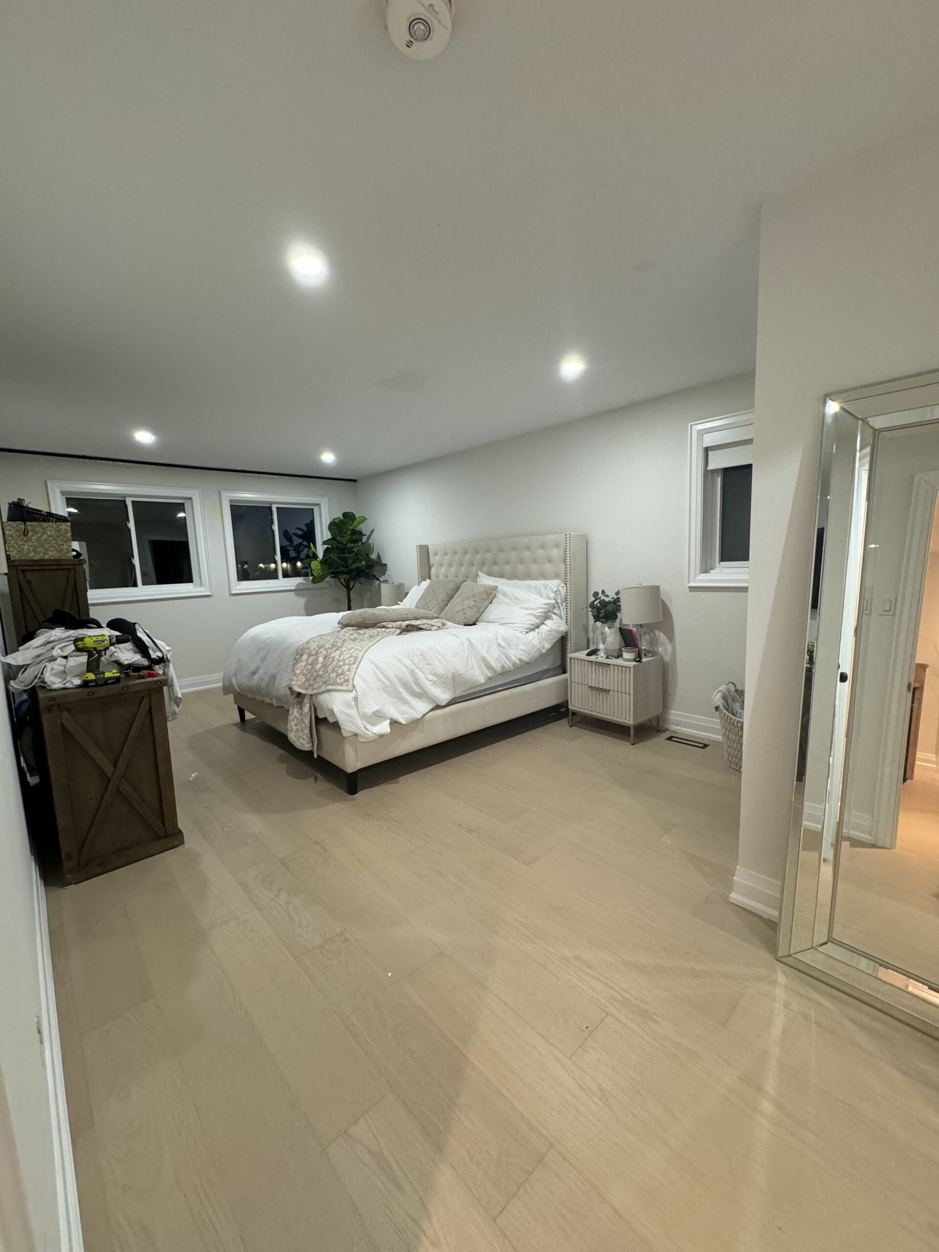 Stylish bedroom remodel hardwood flooring