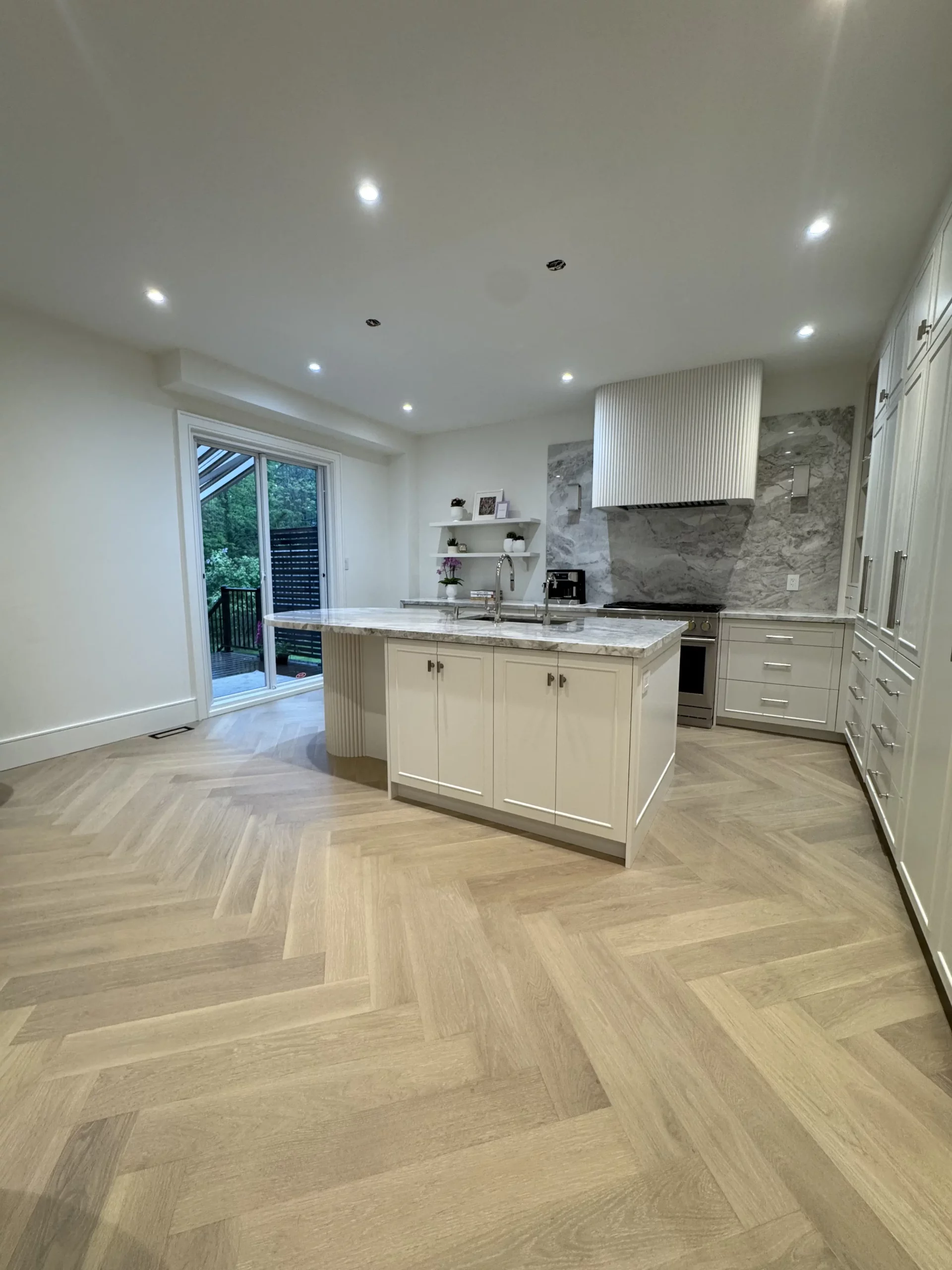 Timeless home renovation in thornhill kitchen with herringbone floors