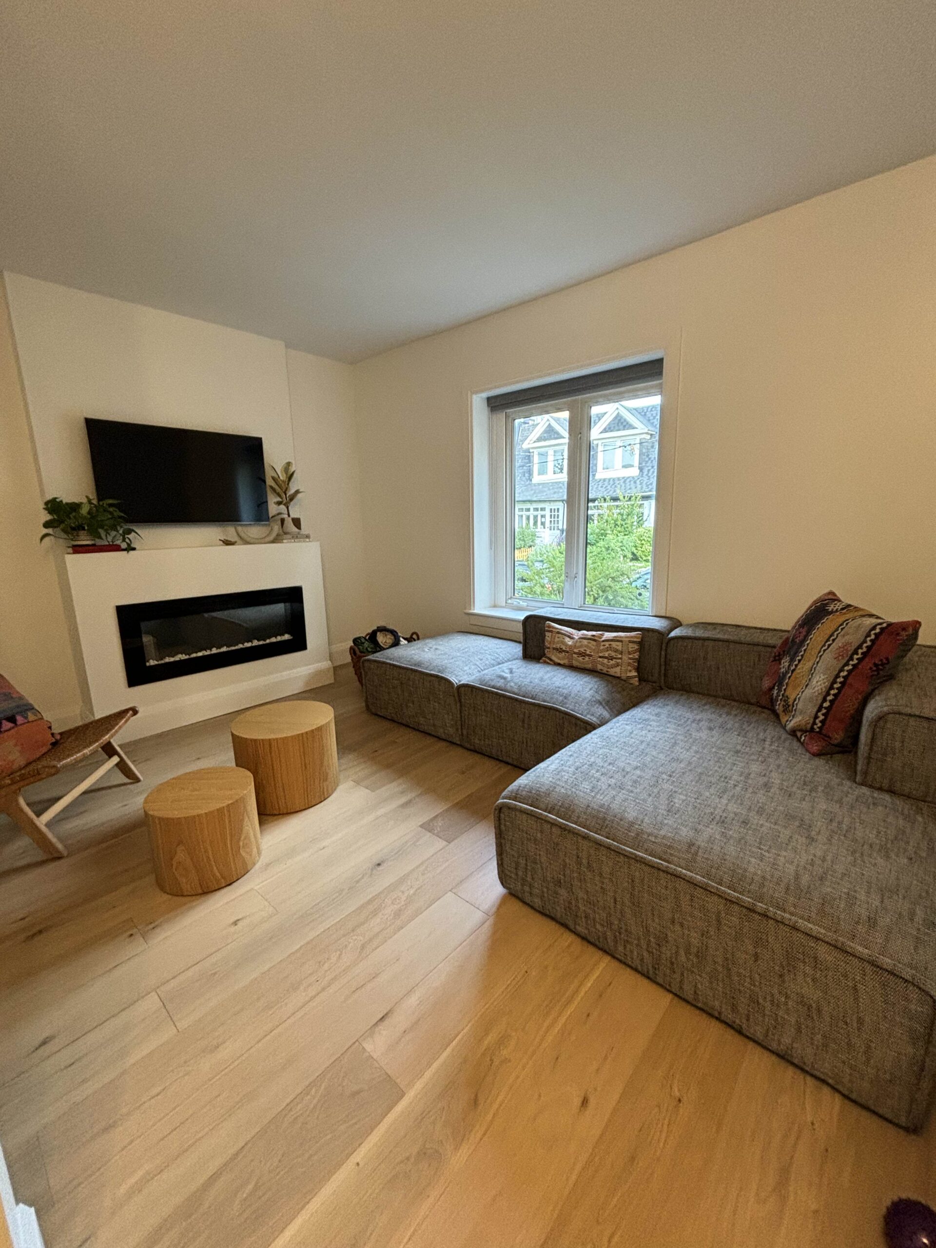 Cozy living room renovation fireplace
