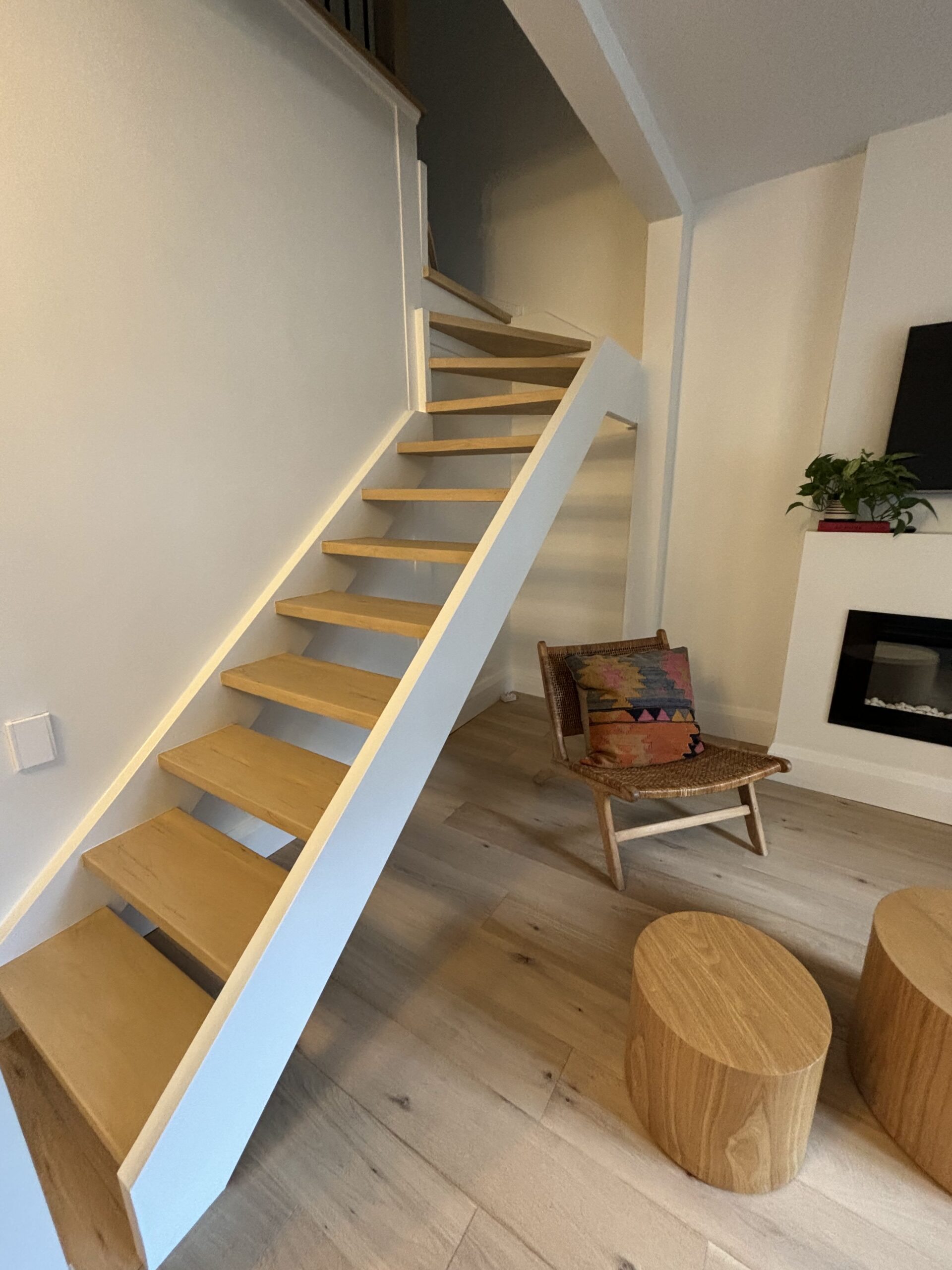 Renovated wooden staircase living room